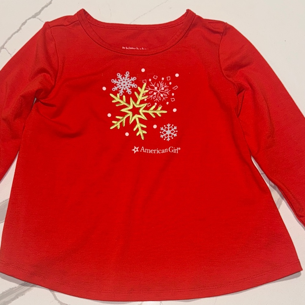 American Girl Bitty Baby Long Sleeve T Shirt Red Snowflake 5 - Picture 1 of 2